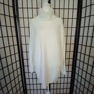 HIGH NECK Women's Oversized White Sweater with Side Pockets Size Small